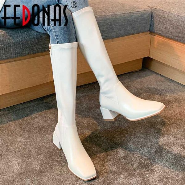 

boots fedonas side zipper tight high for women wide leg 2021 winter shoes woman heels classic design party casual knee boot1, Black