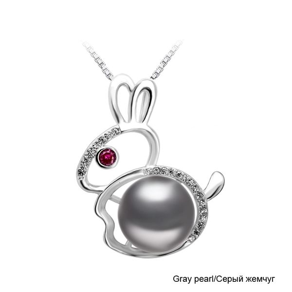 

925 natural necklace big black women pearl pendant sterling silver lovely rabbit wedding jewelry