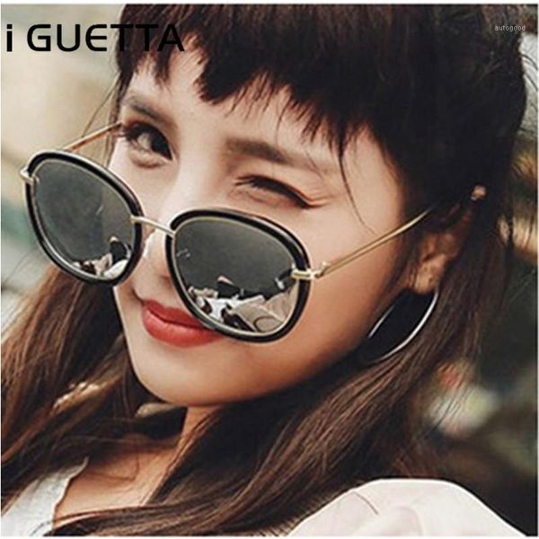 

sunglasses iguetta brand designer women 2021 round retro sunglass metal glasses frame uv400 iyja5841, White;black