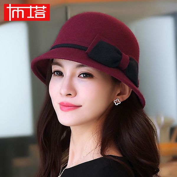 

buta autumn and winter new retro bow styling fashion pure wool hat