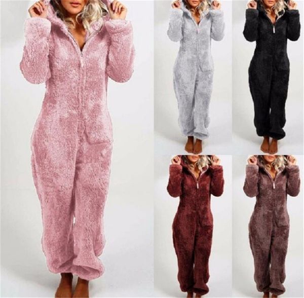 

women kids 3d bear ears romper plush sherpa fleece jumpsuit winter fluffy zip nightwear pajamas cartoon playsuit cute clothes ly121701, White