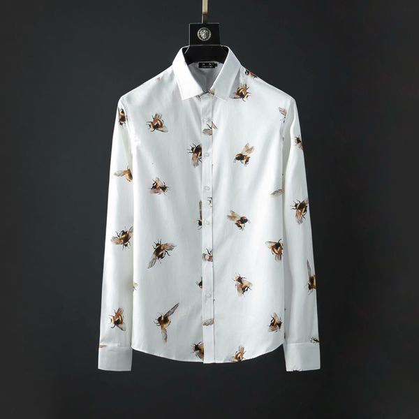 

2021 high new men full bees ufo flower cotton shirts quality pocket shirt long sleeves 2xl # m71 01zh, White;black