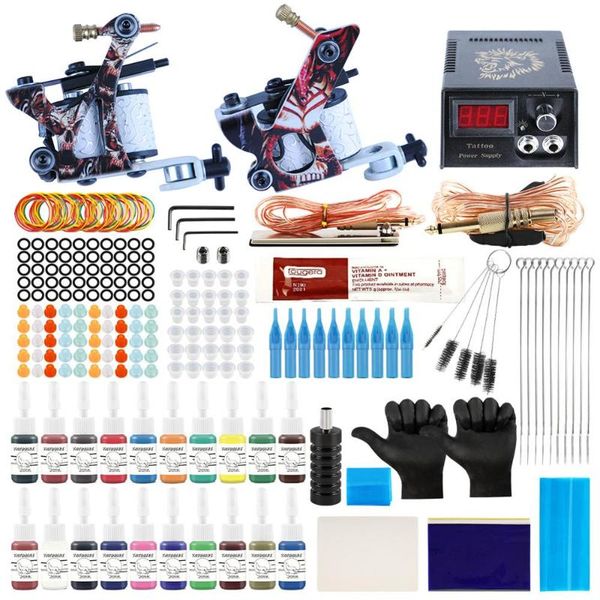 

tattoo kit 2 tattoo machines gun 4\6\20pc ink power supply grips body art tools complete set accessories supplies