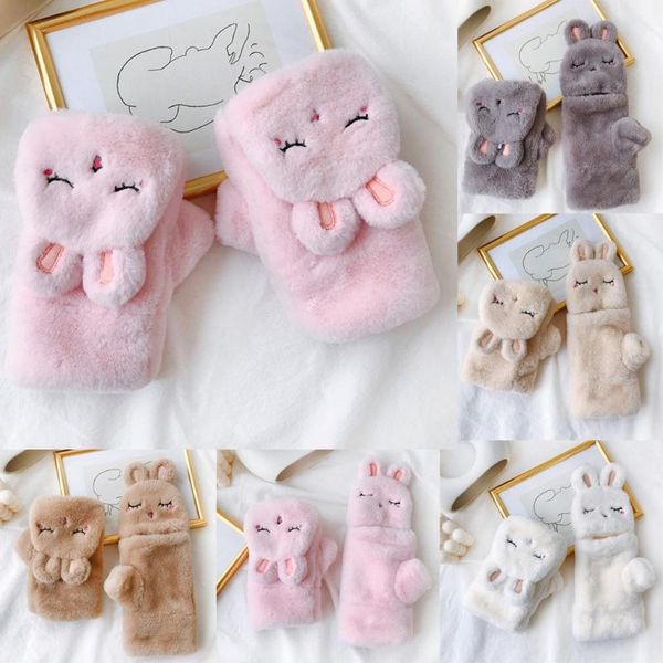 

plush gloves women girls cute lovely animal warm flip over thickening warm glove femme women winter gloves #yj, Blue;gray