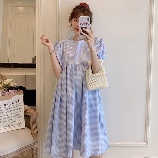 

9131# maternity clothes summer cotton short sleeve loose stylish striped dress for pregnant women mom dress1, White