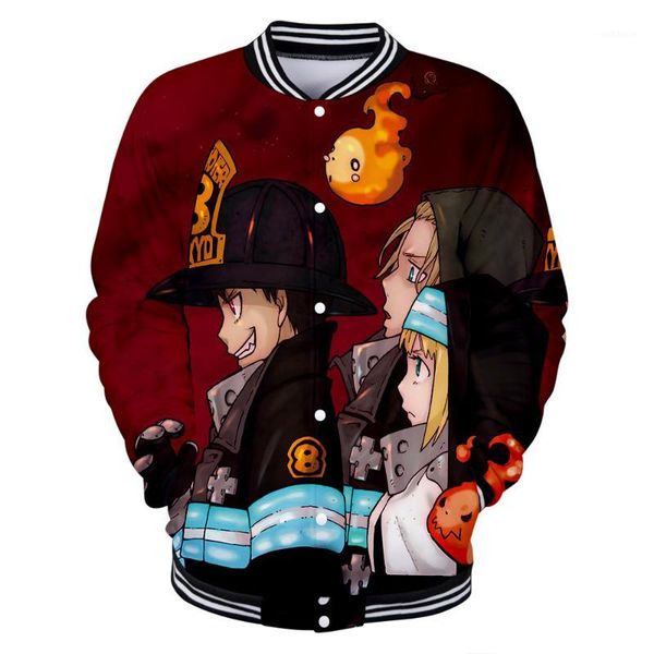 

fire force print baseball jacket men/women winter fashion casual harajuku soft jacket coat salbe1, Black;brown