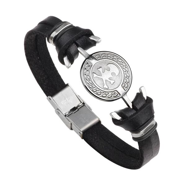 

2019 22см длинный 1,1 см широкий кожаный браслет скелет скелет из нержавеющей стали браслет ручной работы браслет для мужчин sqcadh, Golden;silver