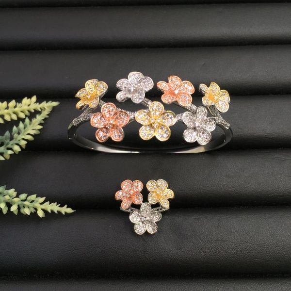 

lanyika fashion jewelry gorgeous shiny numerous chinese redbud plated party romantic bangle with ring banquet daily gift, Silver