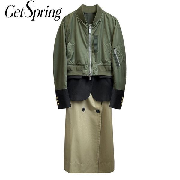 

getspring women coat patchwork irregular coats jackets women asymmetry casual long winter coat color matching new fashion 201028, Black;brown