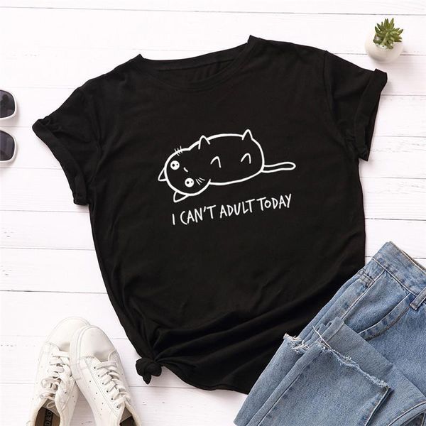 

summer plus size t-shirt s-5xl lovely cat letter print t shirt women 100% cotton tshirt o neck short sleeve casual tshirts, White