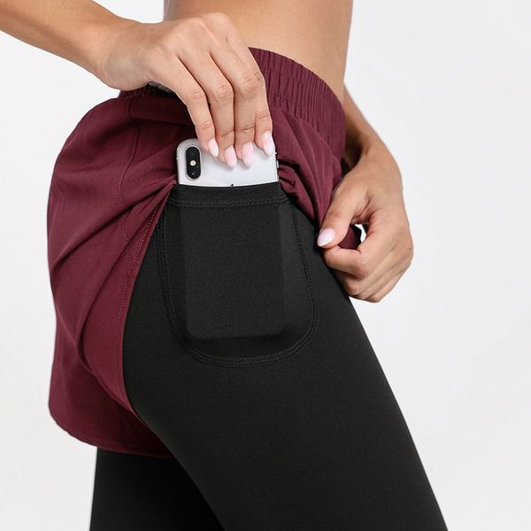 

2 in 1 leggings with pockets two piece running training yoga pants women tights fitness legging sport workout mesh gym clothing, White;red