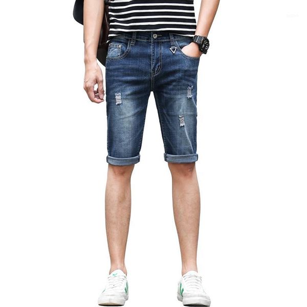 

classic broken hole jeans korean fashion men's denim shorts casual youthful five points jeans street style trend wild shorts1, Blue