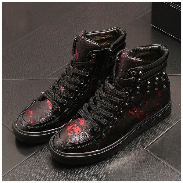 

lazer spring male ankle natural leather rivet flat shoes platform boot-up punk nightclub boots dfgk, Black