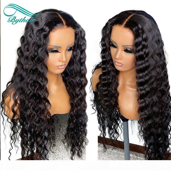 

bythair curly full lace human hair wigs with baby hairs pre plucked natural hairline natural wave lace front wig bleached knots, Black;brown
