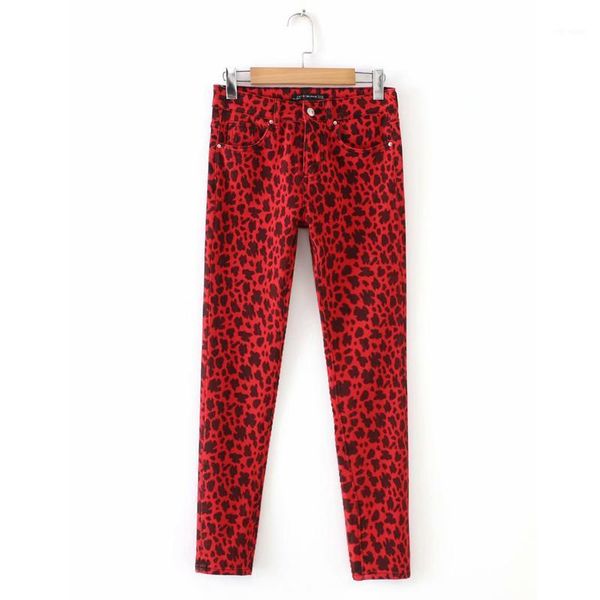 

2020 autumn leopard print jeans for women long denim pencil pant skinny elastic streetwear high waist casual spodnie damskie1, Blue