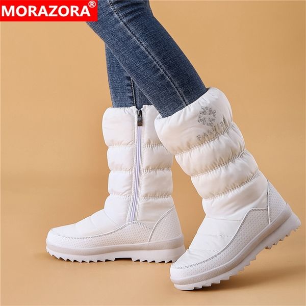 

morazora big size 36-41 new warm snow boots women zipper platform boots solid color waterproof mid calf thick fur winter boots 201215, Black