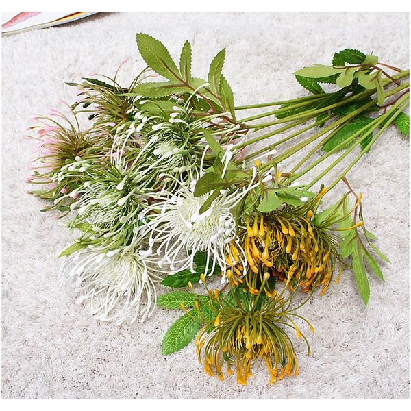 

белые leucospermum искусственные цветы длинные ветви поддельных цветок пластиковые цветы для свадебных украшений сад открытый высокое качест