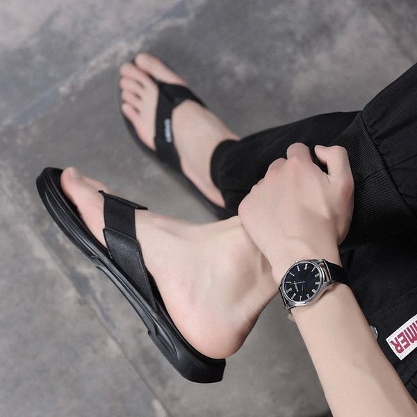 

genuine leather men flip flops outdoor waterproof beach sandals summer breathable fashion men slippers zapatos de hombre #lk48, Black