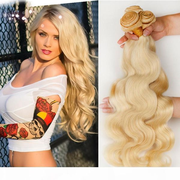 

elibess hair--body wave hair bundles 100% human russian 613 blonde color hair weft 100grams, dhl, Black