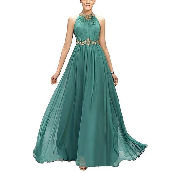 

2022 prom dresses long a-line pleats beaded appliques empire chiffon formal party evening gown vestidos de fiesta robe soriee, Black