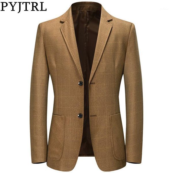 

pyjtrl blazer men autumn casual plaid suit jacket middle-aged men's business suit coat dad veste homme costume1, White;black