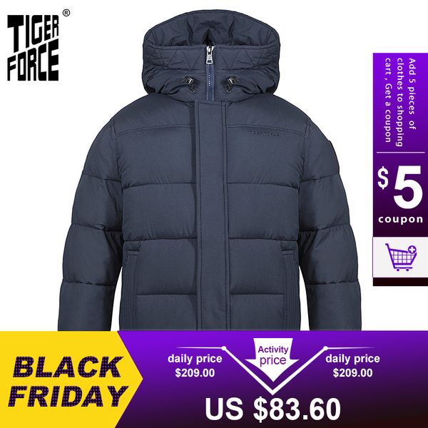 

tiger force men's winter jacket hooded mid-length fashion parka men down jacket with hooded casual thicken warm overcoat 70750 c1201 c1, Black;brown