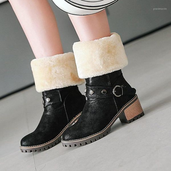 

boots fanyuan fashion female casual sewing buckle belt women 2021 chunky heels winter shoes woman1, Black