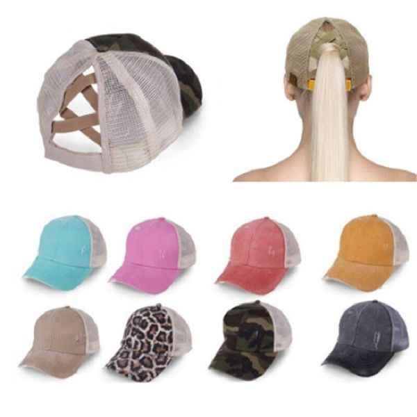 

2020 new ponytail baseball cap 16 colors hats washed cotton snapback caps casual summer winter visor outdoor hat factory price 50301, Black;white