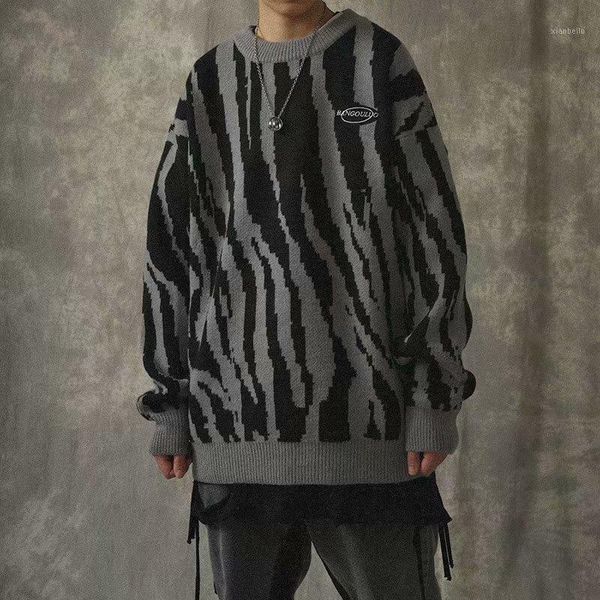 

japanese harajuku male zebra color matching sweater men vintage loose casual thick languid lazy streetwear o-neck knit pullovers1, White;black