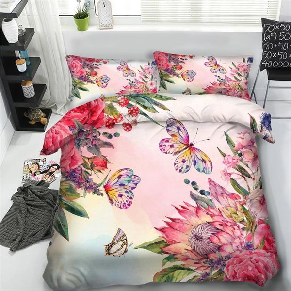 

3d butterfly flamingle bedclothes decor kids bed linen set pillowcase adults double bed cover us twin full king size bedding set1