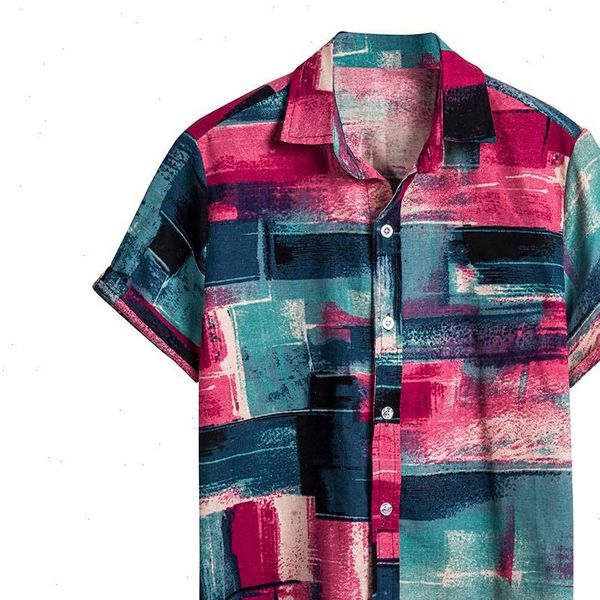 

2021 summer men shirt clothing ethnic short sleeve casual cotton linen printing hawaiian loose dress shirt blouse, White;black