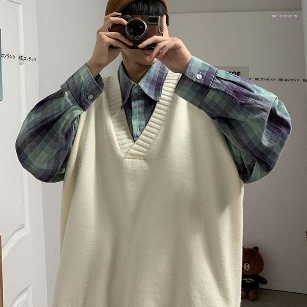 

men's vests men's waistcoat 2021 autumn slim solid color knitted sleeveless relaxed leisure personality youth wear1, Black;white