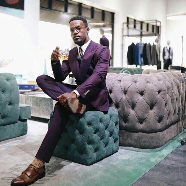 

formal purple business mens pants suits custom made slim fit groom man coat blazer 2 pcs (jacket+pants), Black;gray