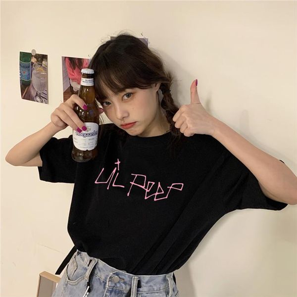 

lil peep gothic casual harajuku ins tees punk plus size new vintage fun letter printed hip hop loose short sleeved t, White
