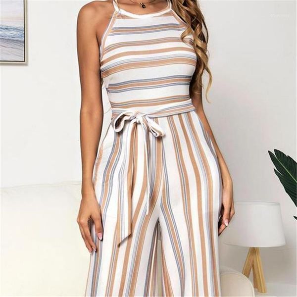 

women's jumpsuits & rompers women striped jumpsuit playsuit holiday ladies summer casual beach romper printed sleeveless wide leg jumps, Black;white