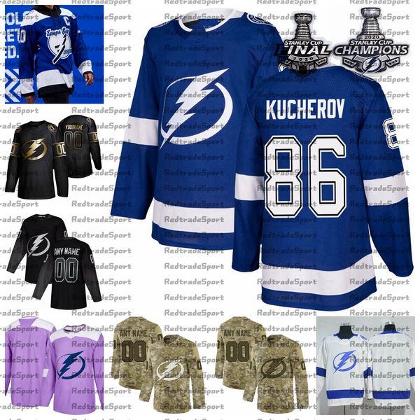 

2021 reverse retro customize 86 nikita kucherov tampa bay lightning champions hockey jersey golden edition camo veterans day fights cancer, Black;red