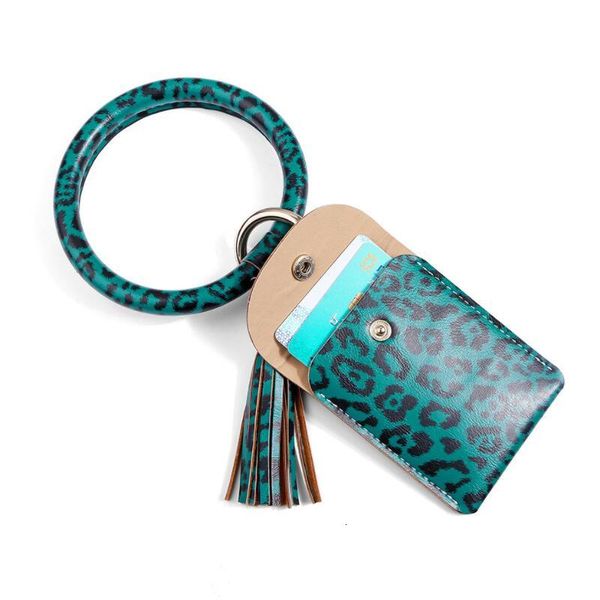 

ring keychain tassel key chain circle bracelet with wallet large leather keyring bangle wristlet purse, Silver