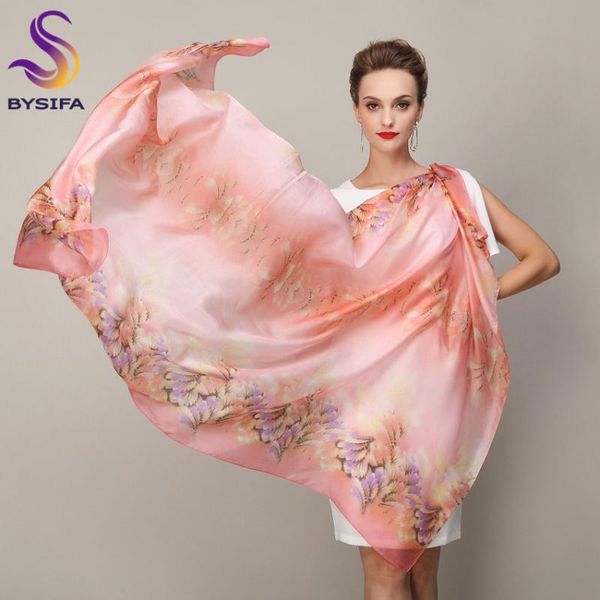 

scarves bysifa|autumn winter pink silk scarf printed fashion women luxury 100% pure long shawls brand neck hijabs, Blue;gray