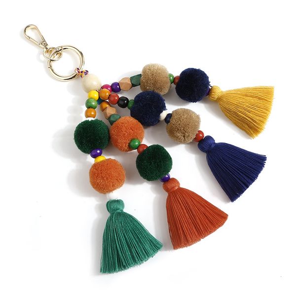 

boho tassel keychain decorations for handbags attractive colorful handmade personalized bag charm key chain women pom, Silver