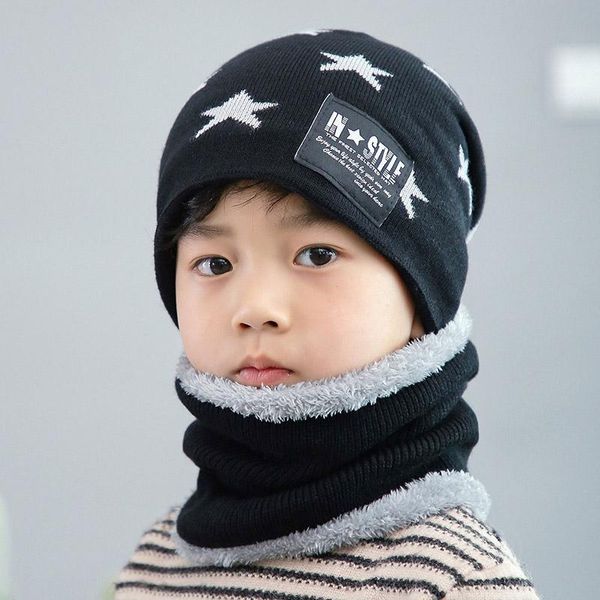 

beanie/skull caps 2021 fashion stars winter hats family matching children beanie scarf set warm knitted hat kids bonnet cap czapka zimowa, Blue;gray