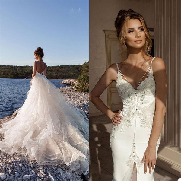 

crystal design mermaid wedding dresses with detachable train backless appliqued lace bridal dress custom made robes de mariÃ©e, White