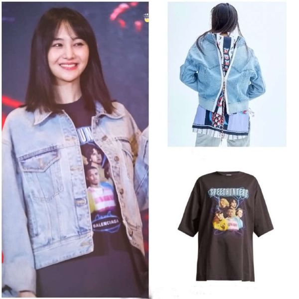 

wind band printed zheng shuang men's women's same loose and slim round neck short sleeve t-shirt, Black;gray