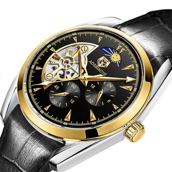 

adashi watch tourbillon star waterproof swiss mechanical watch luminous automatic business men's watch, Slivery;brown