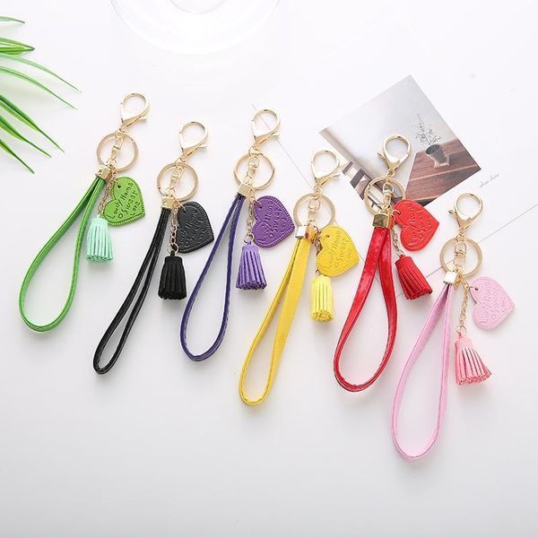 

personality pu letter heart key chain porte clef keyring friends keychain with tassel llavero jewelry gift charm eh132b h bbywji