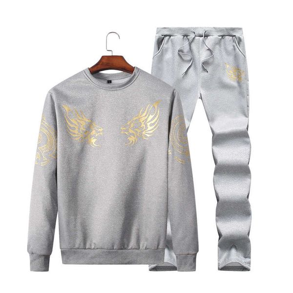 

sweater suit men's 2019 new sportswear pullover round collar spring and autumn running leisure two piece set, Gray
