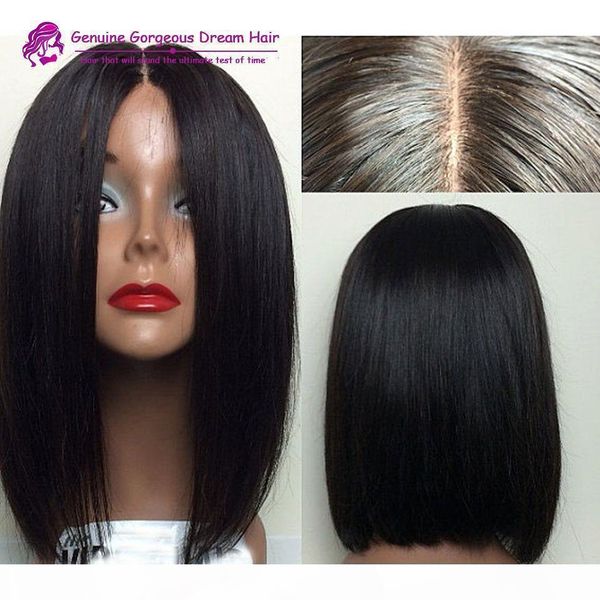 

middle part human hair short bob wigs for black women glueless lace front human hair bob wig full lace short wigs, Black;brown