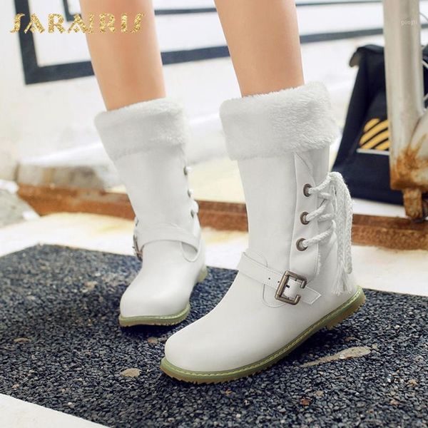 

boots sarairis 2021 black non-silp warm plush snow woman shoes comfy flat with buckle decoration cross-tied lady1