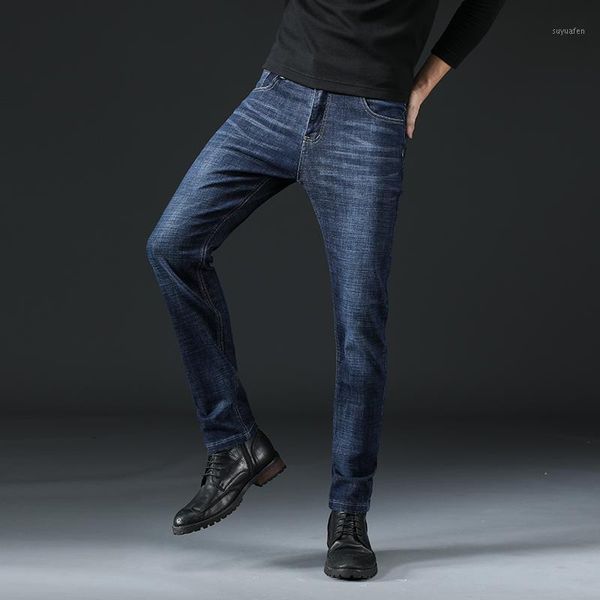 

new business jeans loose straight tube men's jeans pants cotton fabric casual men's pants1, Blue