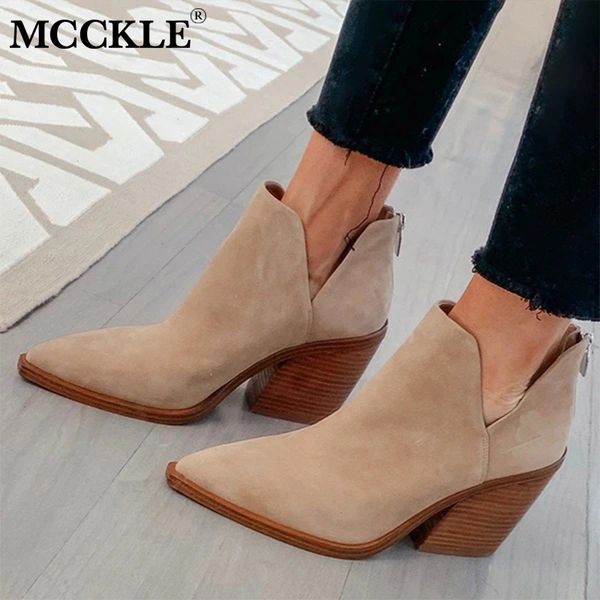 

mcckle women's shoes fashion ankle boots woman pointed toe high heels zipper pumps female shoes 2021 ladies short booties new c0202, Black
