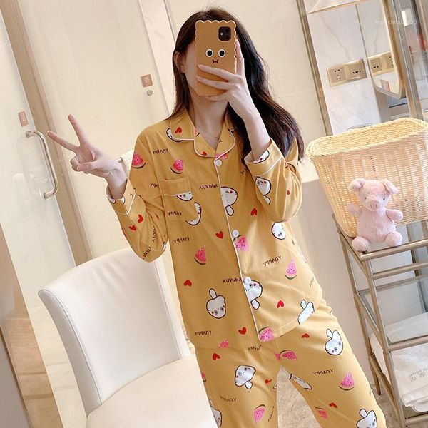 

women's sleepwear women spring pajamas sets long sleeve turn-down collar pyjama cardigan lapel sweet cute pants pijamas milk shreds nig, Black;red